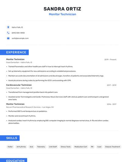 Monitor Technician Resume