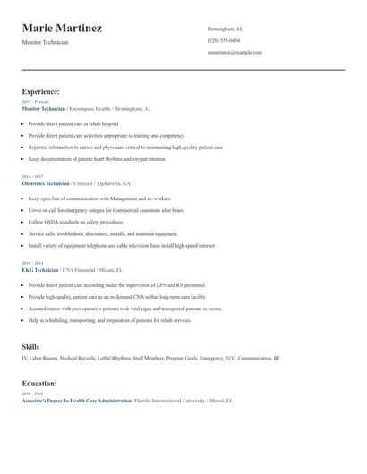 Monitor Technician Resume