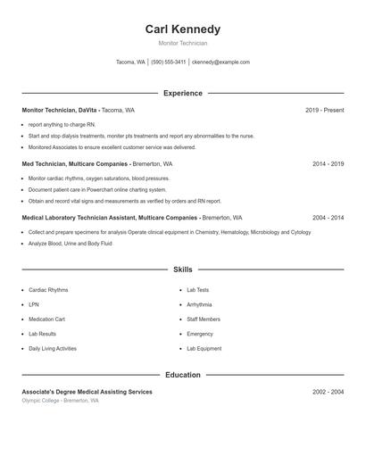 Monitor Technician Resume