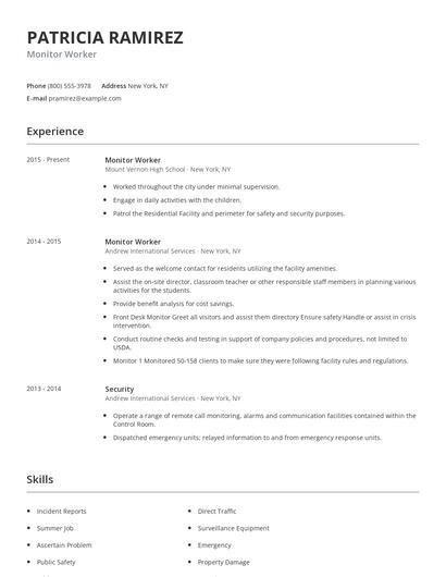 Monitor Worker Resume