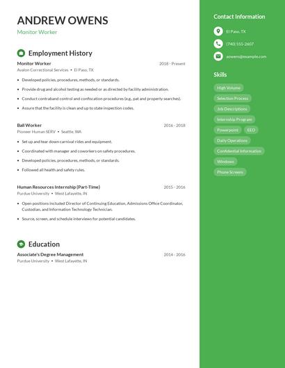 Monitor Worker Resume