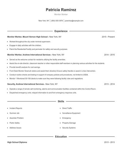 Monitor Worker Resume