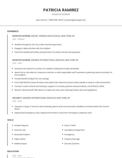 Monitor Worker Resume