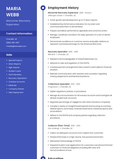 Monomer Recovery Supervisor Resume