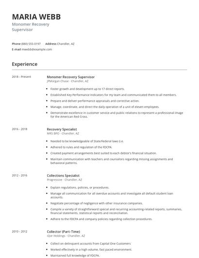 Monomer Recovery Supervisor Resume