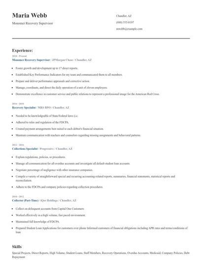 Monomer Recovery Supervisor Resume