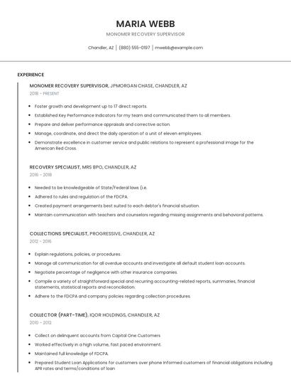 Monomer Recovery Supervisor Resume
