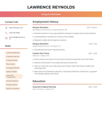 Morgue Attendant Resume