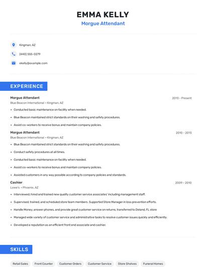 Morgue Attendant Resume