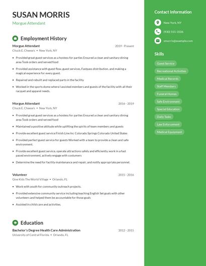 Morgue Attendant Resume