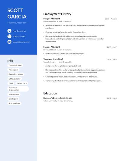 Morgue Attendant Resume