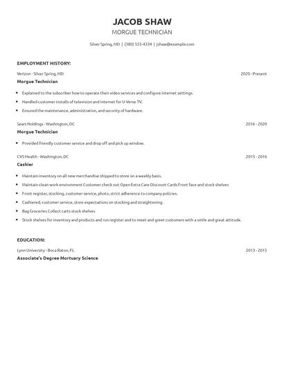 Morgue Technician Resume