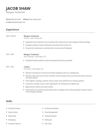 Morgue Technician Resume