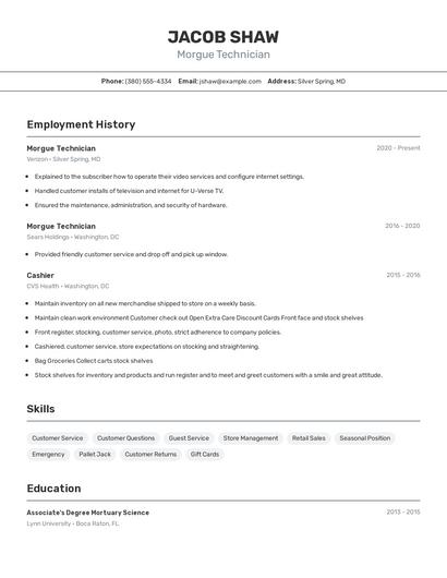 Morgue Technician Resume