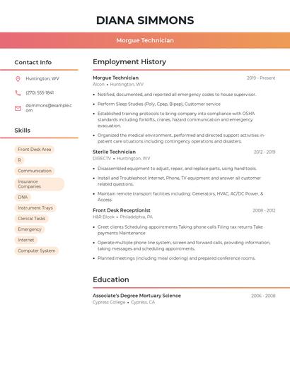 Morgue Technician Resume