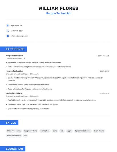 Morgue Technician Resume