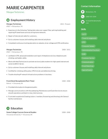Morgue Technician Resume