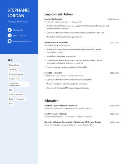 Morgue Technician Resume