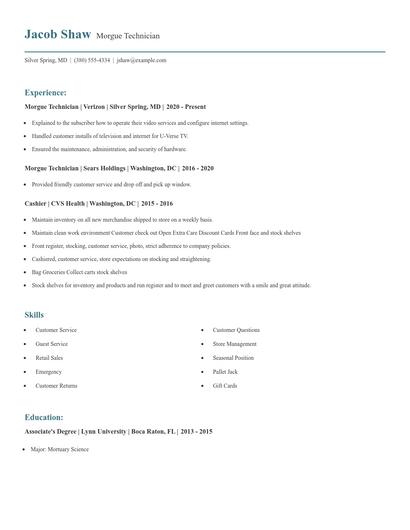 Morgue Technician Resume