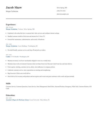 Morgue Technician Resume