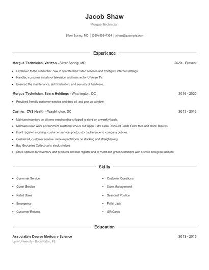 Morgue Technician Resume