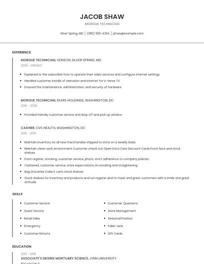 Morgue Technician Resume