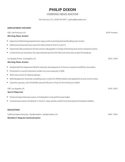Morning News Anchor Resume