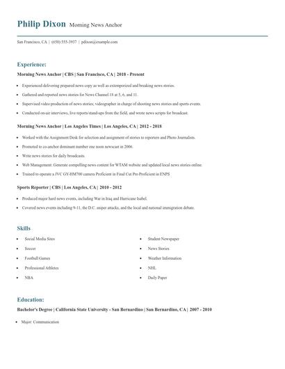 Morning News Anchor Resume