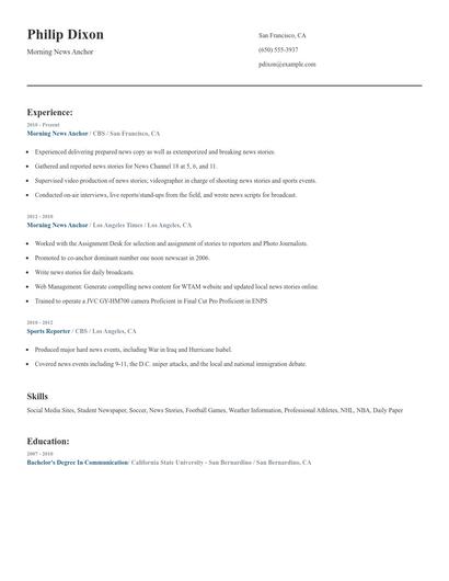 Morning News Anchor Resume
