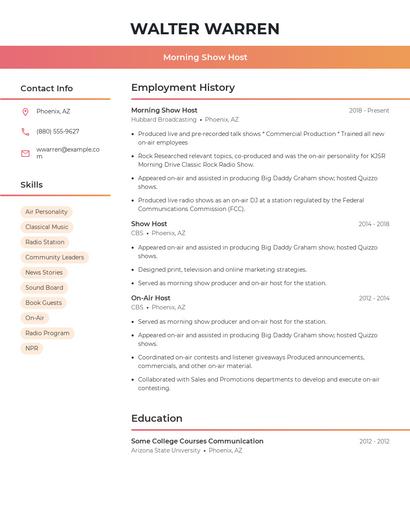 Morning Show Host Resume