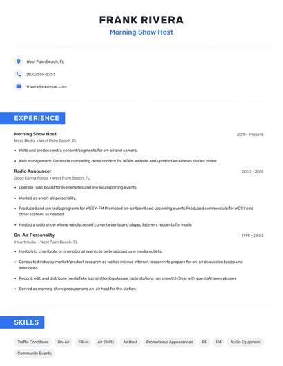 Morning Show Host Resume