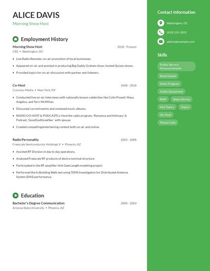 Morning Show Host Resume