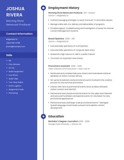 Morning Show Newscast Producer Resume