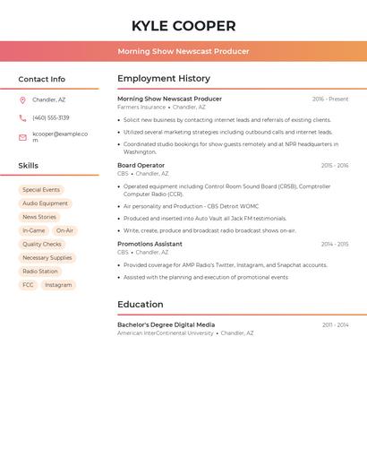 Morning Show Newscast Producer Resume