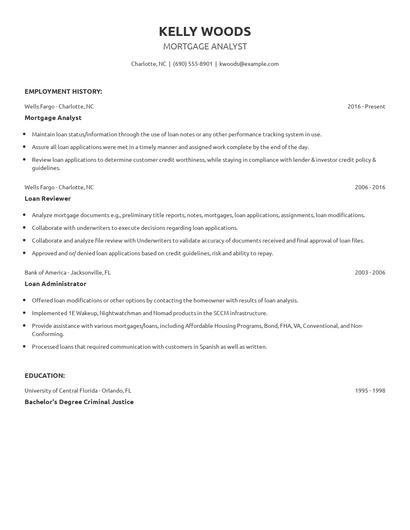 Mortgage Analyst Resume