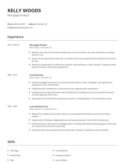 Mortgage Analyst Resume