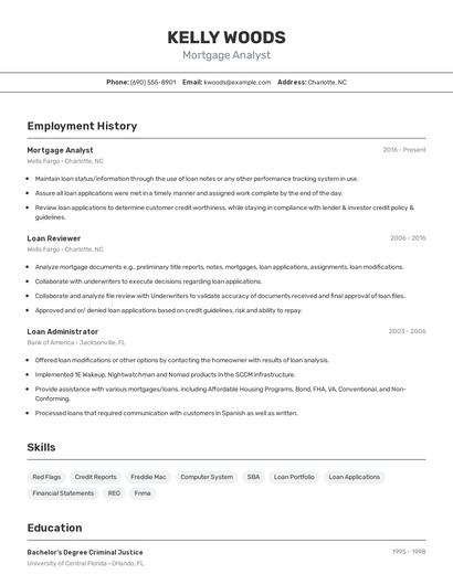 Mortgage Analyst Resume