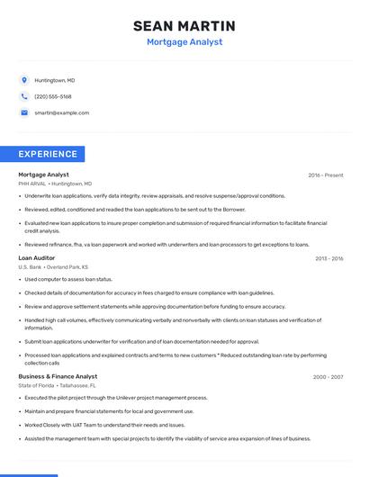 Mortgage Analyst Resume