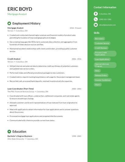Mortgage Analyst Resume