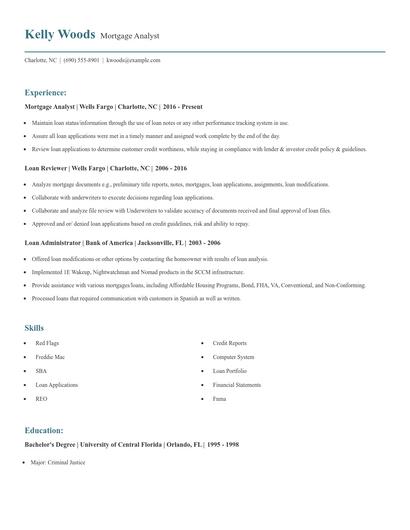 Mortgage Analyst Resume