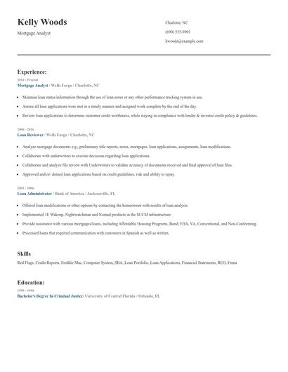 Mortgage Analyst Resume