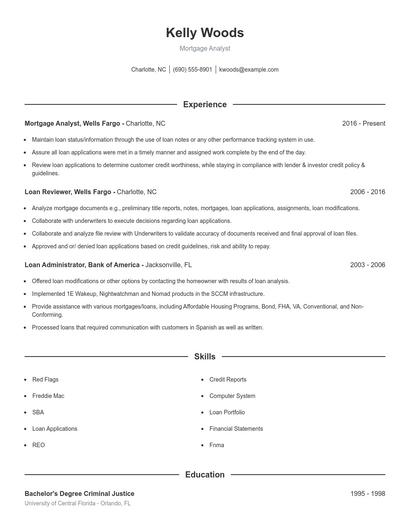 Mortgage Analyst Resume