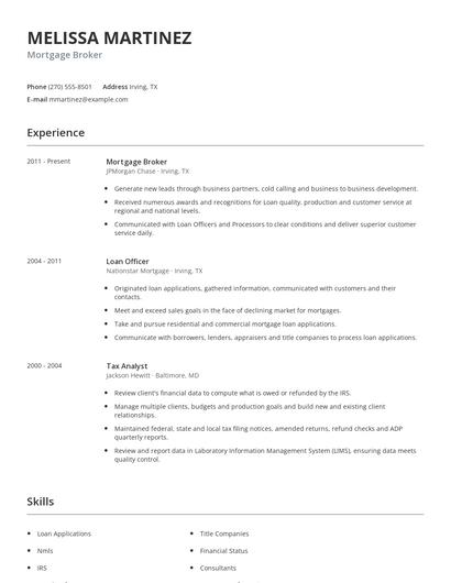 Mortgage Broker Resume