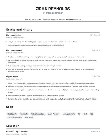 Mortgage Broker Resume