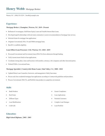 Mortgage Broker Resume