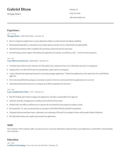 Mortgage Broker Resume