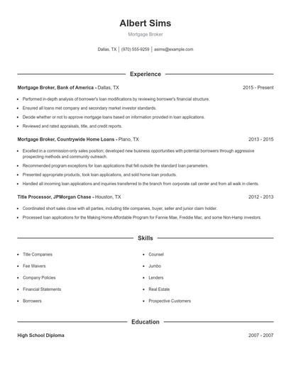 Mortgage Broker Resume