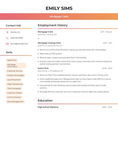 Mortgage Clerk Resume