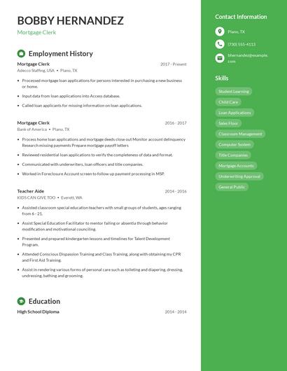 Mortgage Clerk Resume