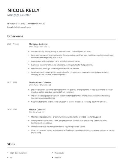 Mortgage Collector Resume